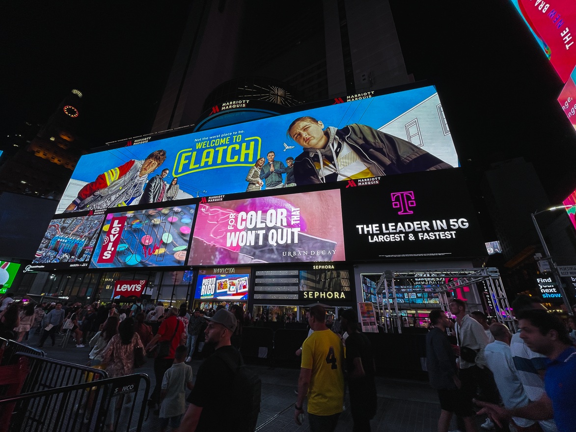A billboard featuring TSI work in Times Square