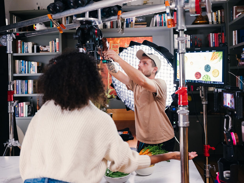 Brian Pfaff sets up an overhead camera rig