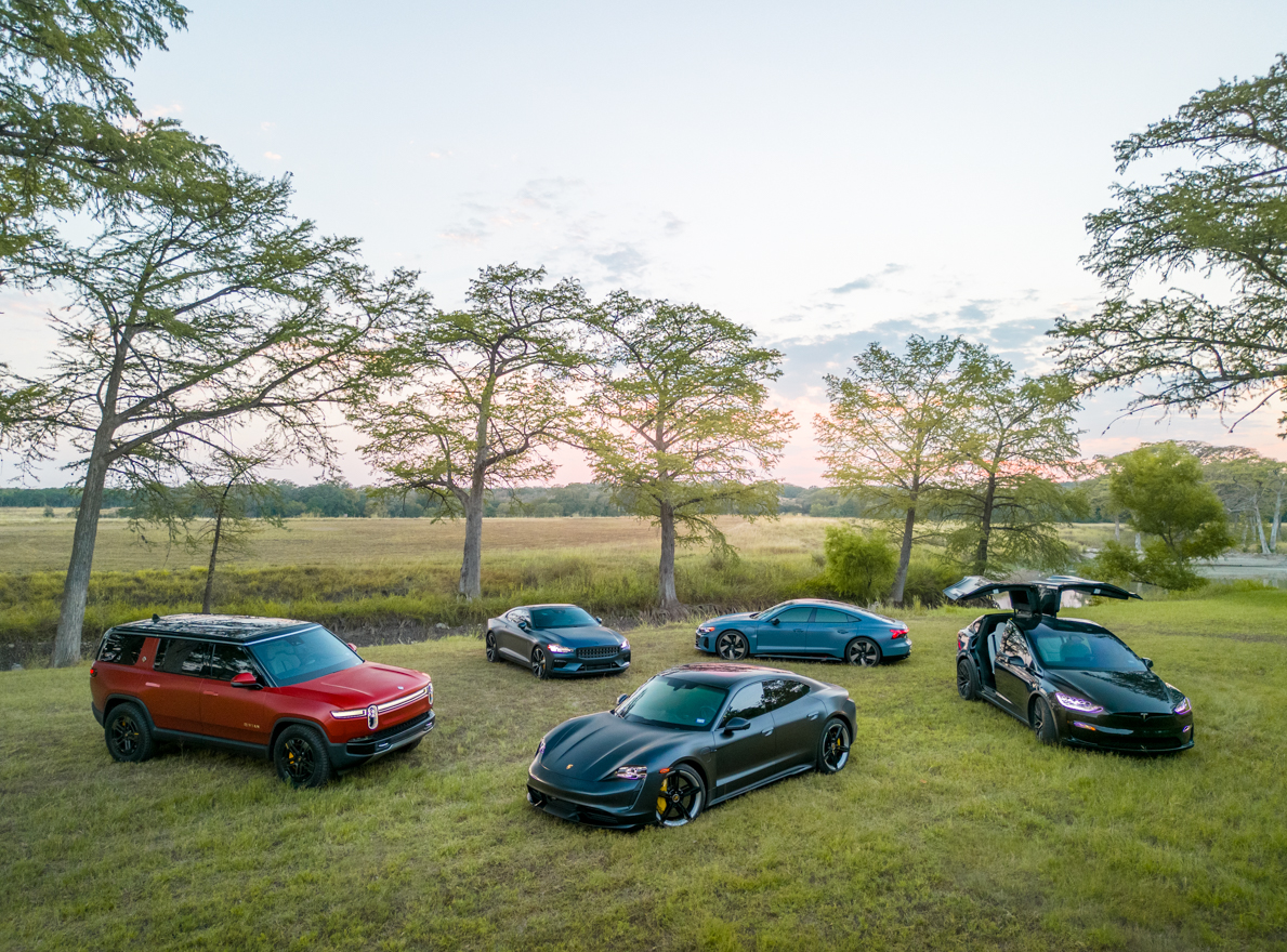 High-performance electric vehicles staged for Turo's eclipse promotional shoot