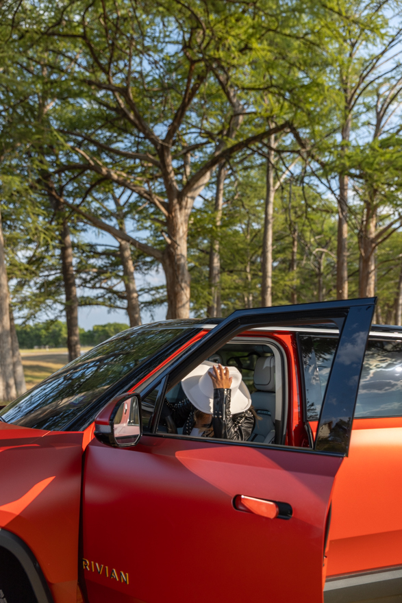 Rivian R1S staged for Turo's eclipse promotional shoot