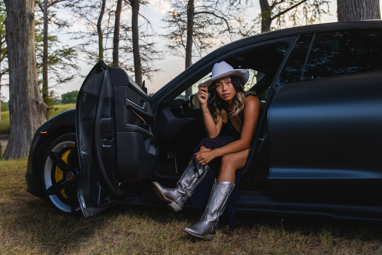 Porsche Taycan staged for Turo's eclipse promotional shoot