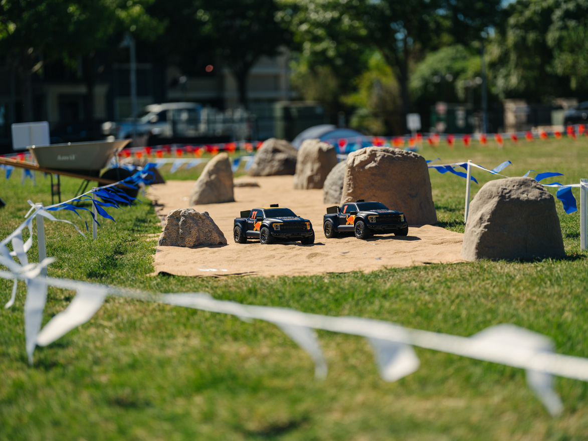 Cars take to the track at the Oracle Red Bull Racing F1 driver day