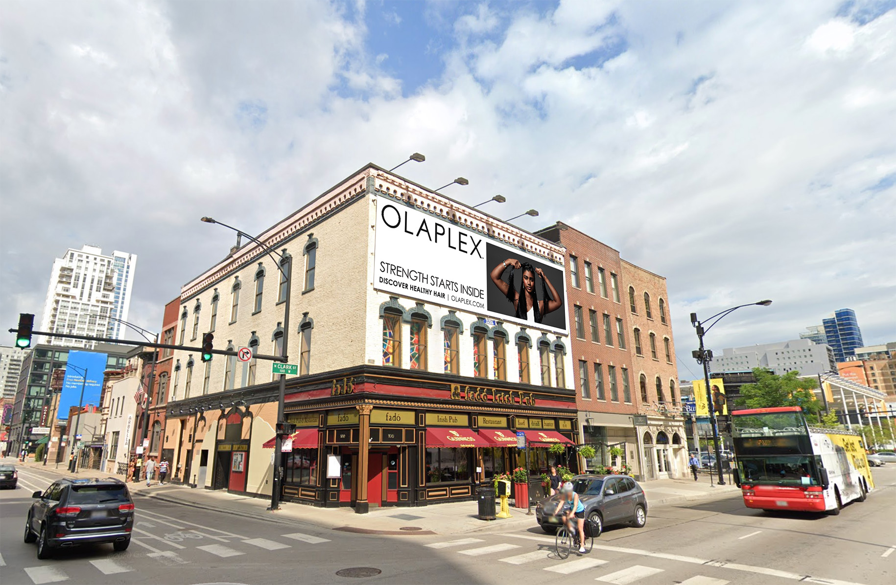 A mock-up of a billboard featuring Olaplex
