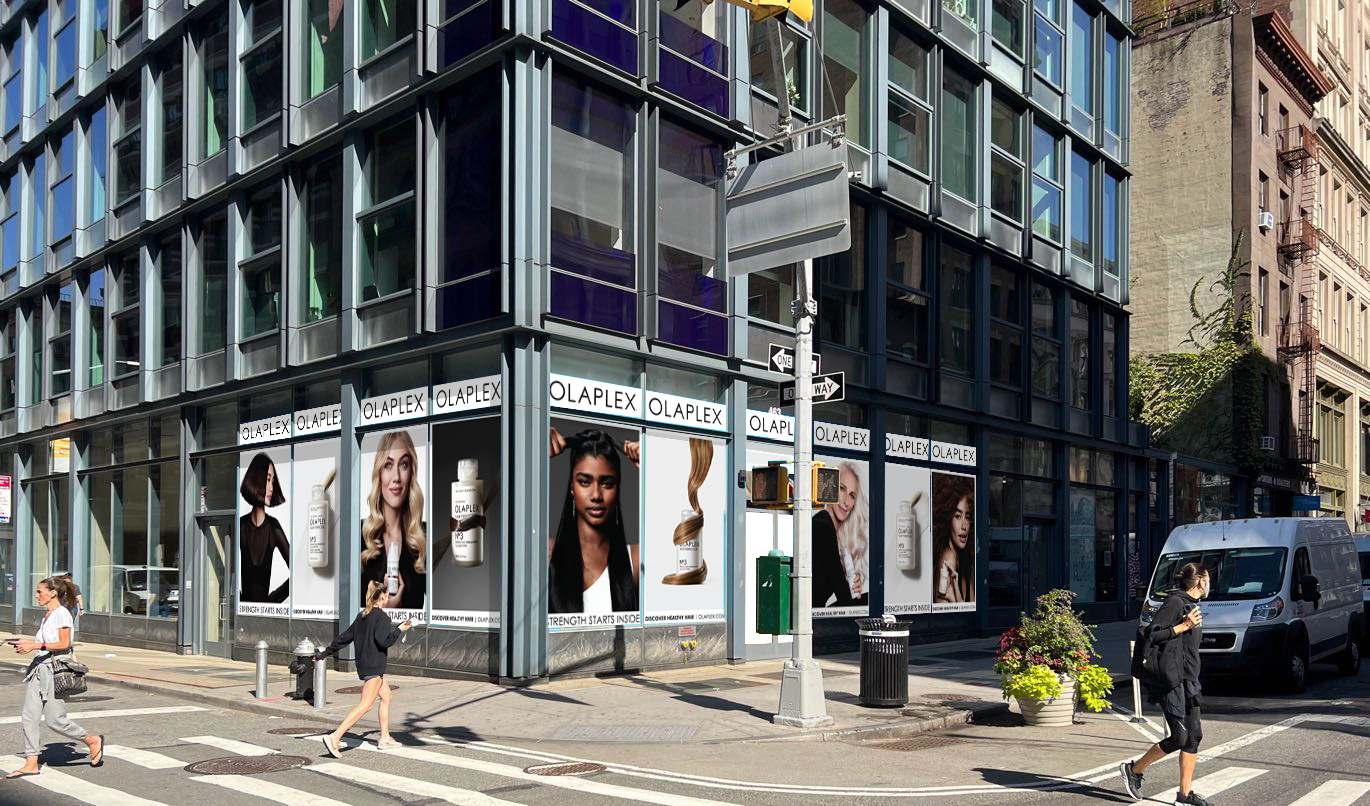 A mock-up of a billboard featuring Olaplex