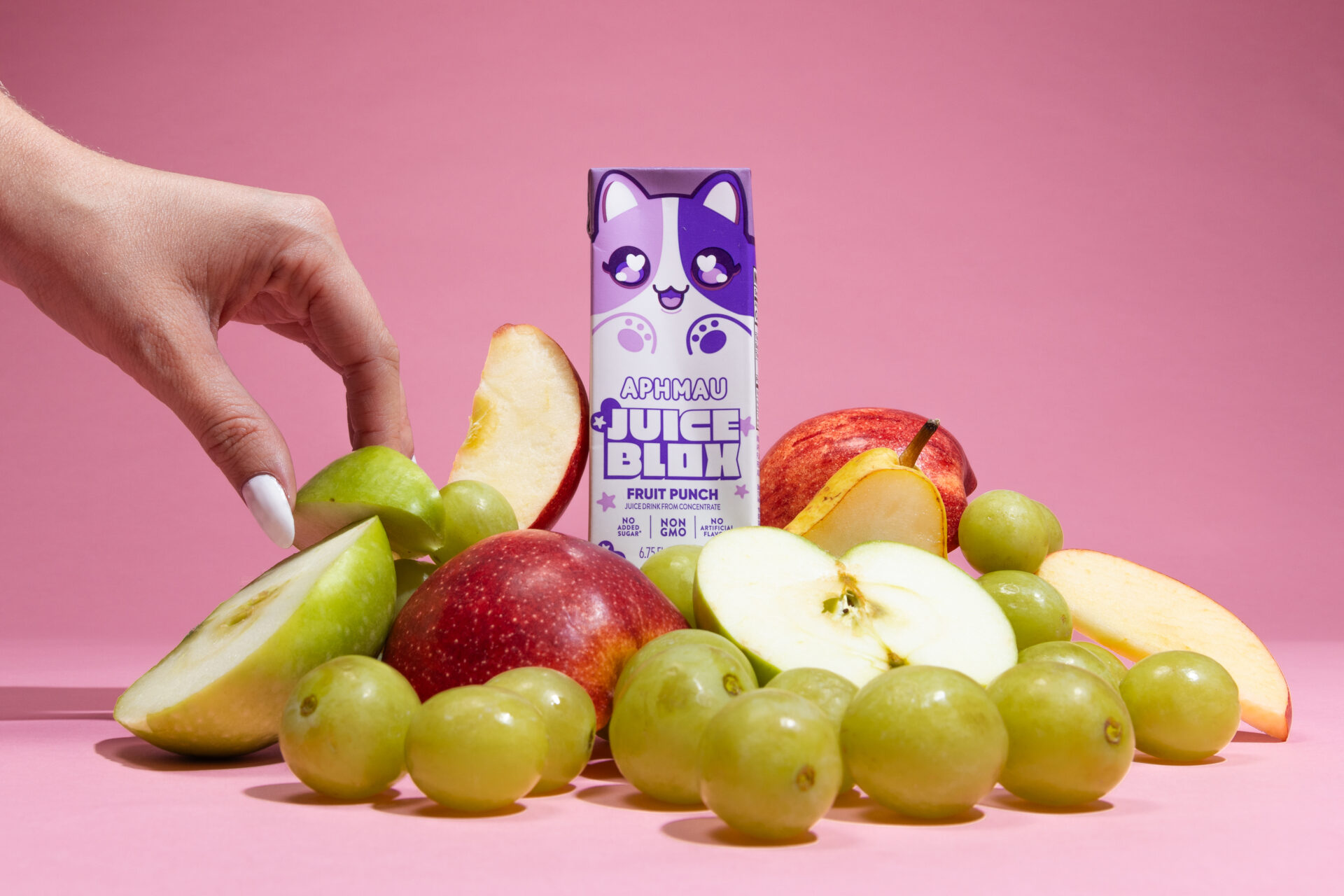 Catface juice boxes with fruit ingredients
