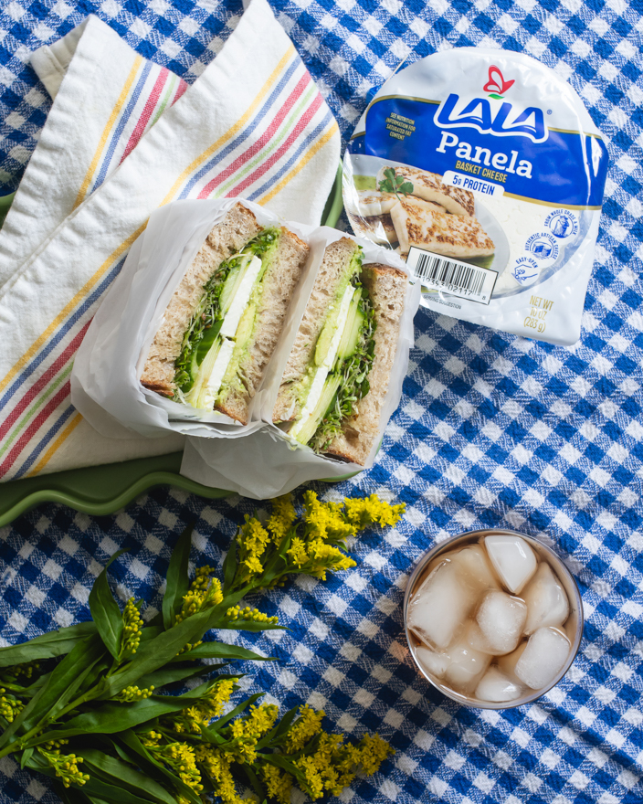 A veggie sandwich made with Lala panela cheese