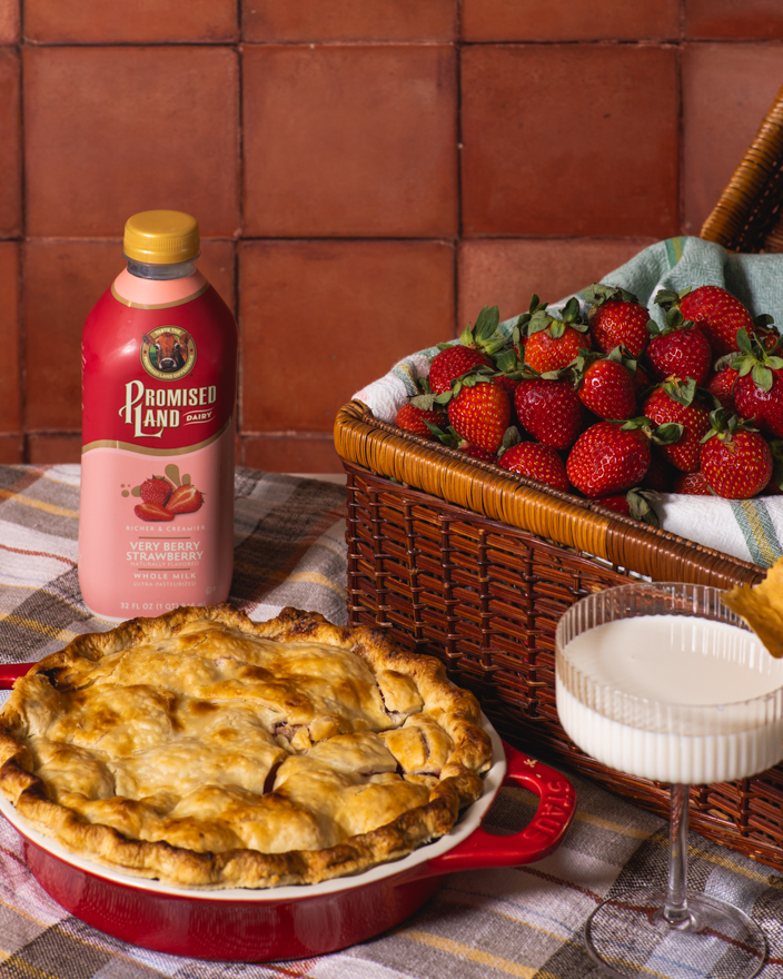 Pie with Promised Land Dairy strawberry milk