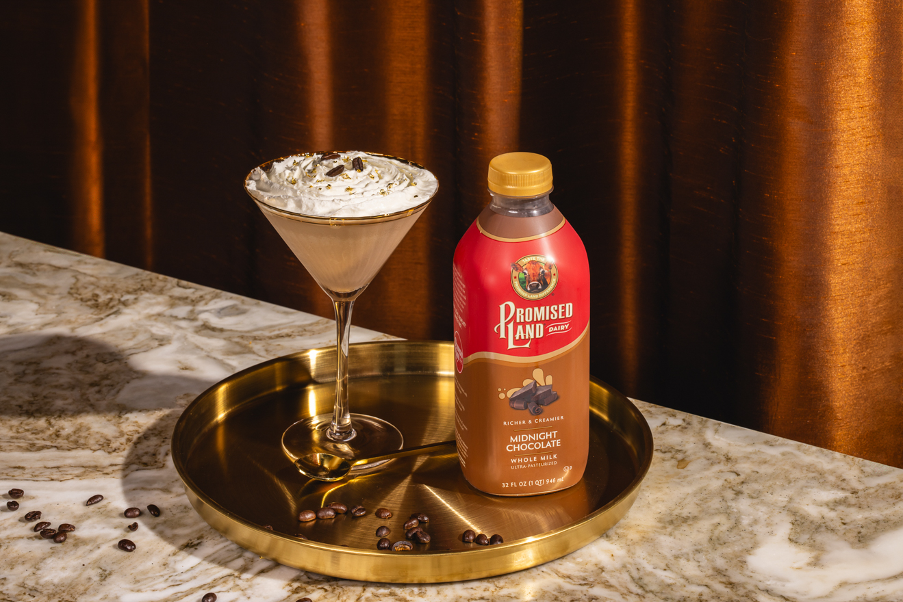 Promised Land Dairy chocolate milk styled product photography