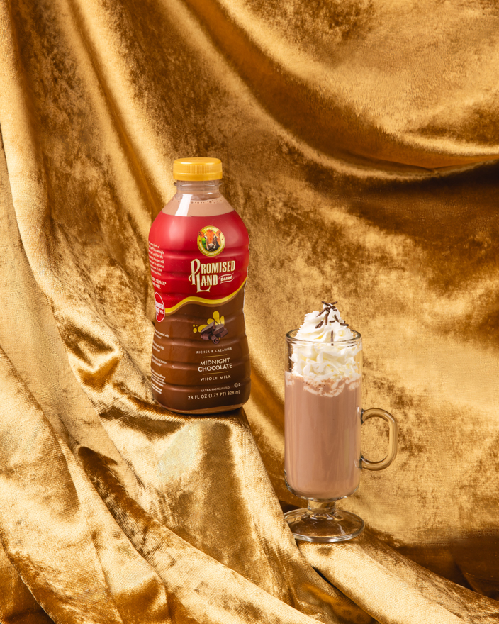 Promised Land Dairy chocolate milk styled product photography