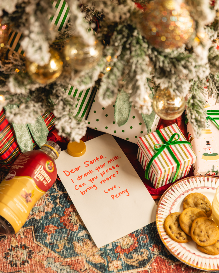 Promised Land Dairy eggnog under a christmas tree