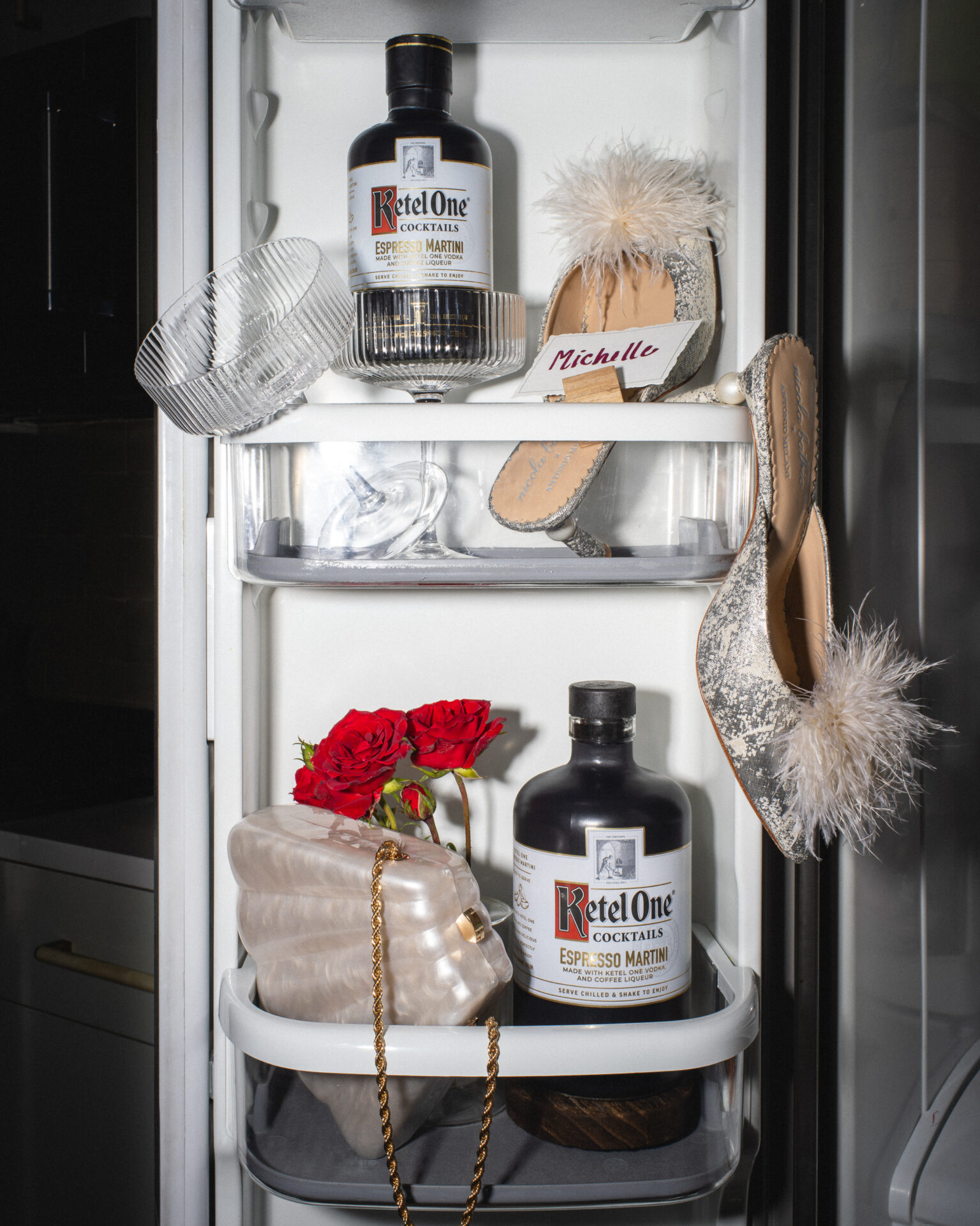 A refrigerator with The Cocktail Collection espresso martini