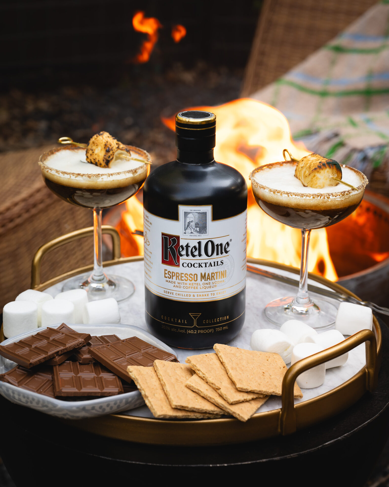 Smores night by a fire pit with espresso martinis