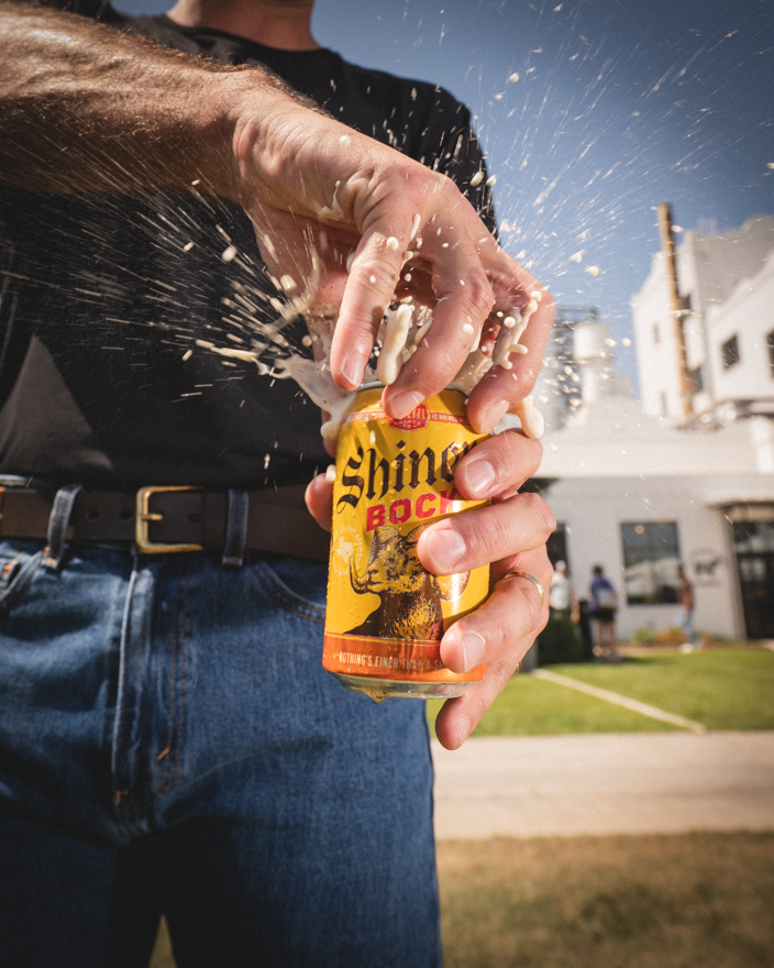 opening a beer at Shiner Spoetzl Brewery in Shiner, TX