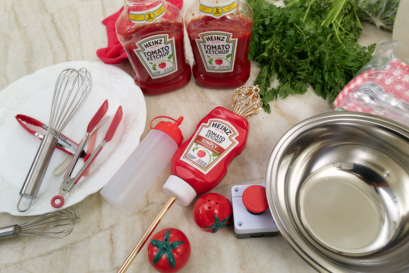Food styling on the set of Heinz Simply Ketchup production