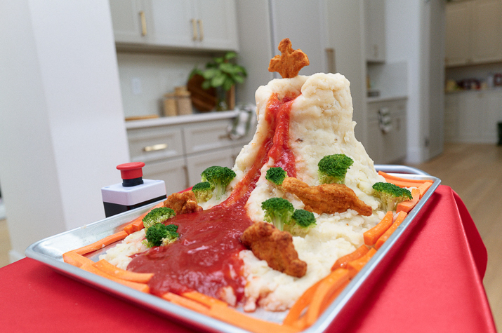 Food styling a ketchup volcano for a Heinz Simply Ketchup video production